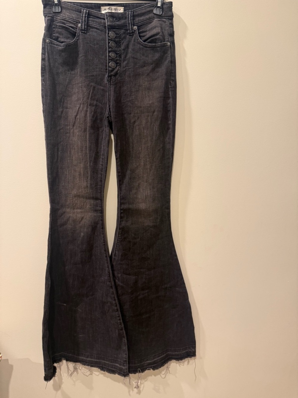 Free People Black High-Rise Flared Button-Front Jeans